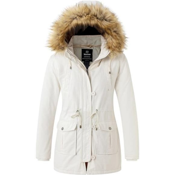 Winter Puffer Coat Fleece Lined Parka Jacket with Fur Hood For Women - Main Image